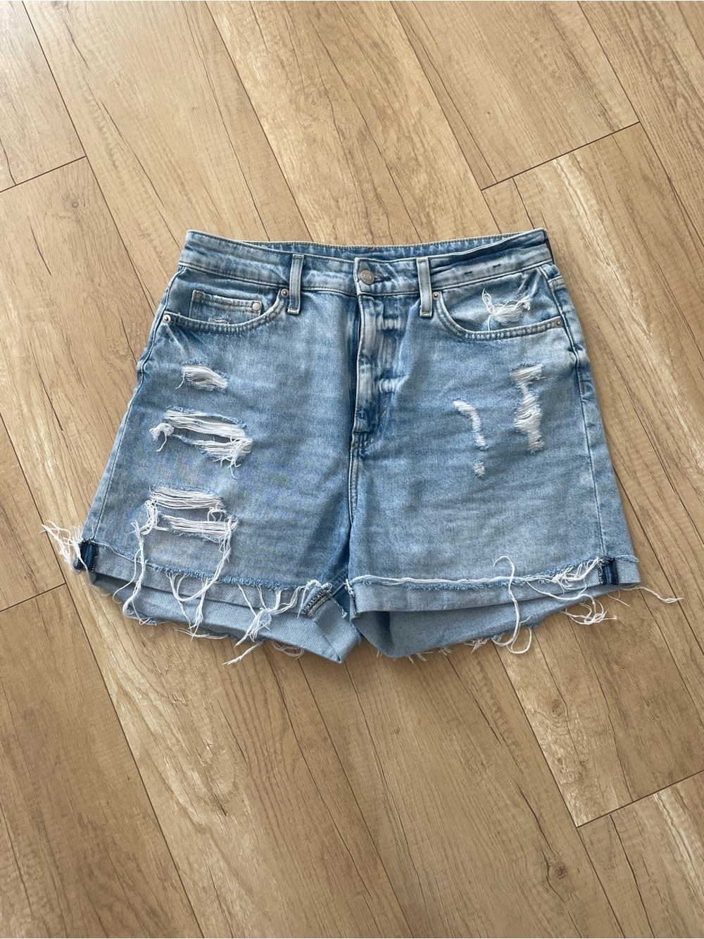 H&M Light Blue Distressed Denim Shorts